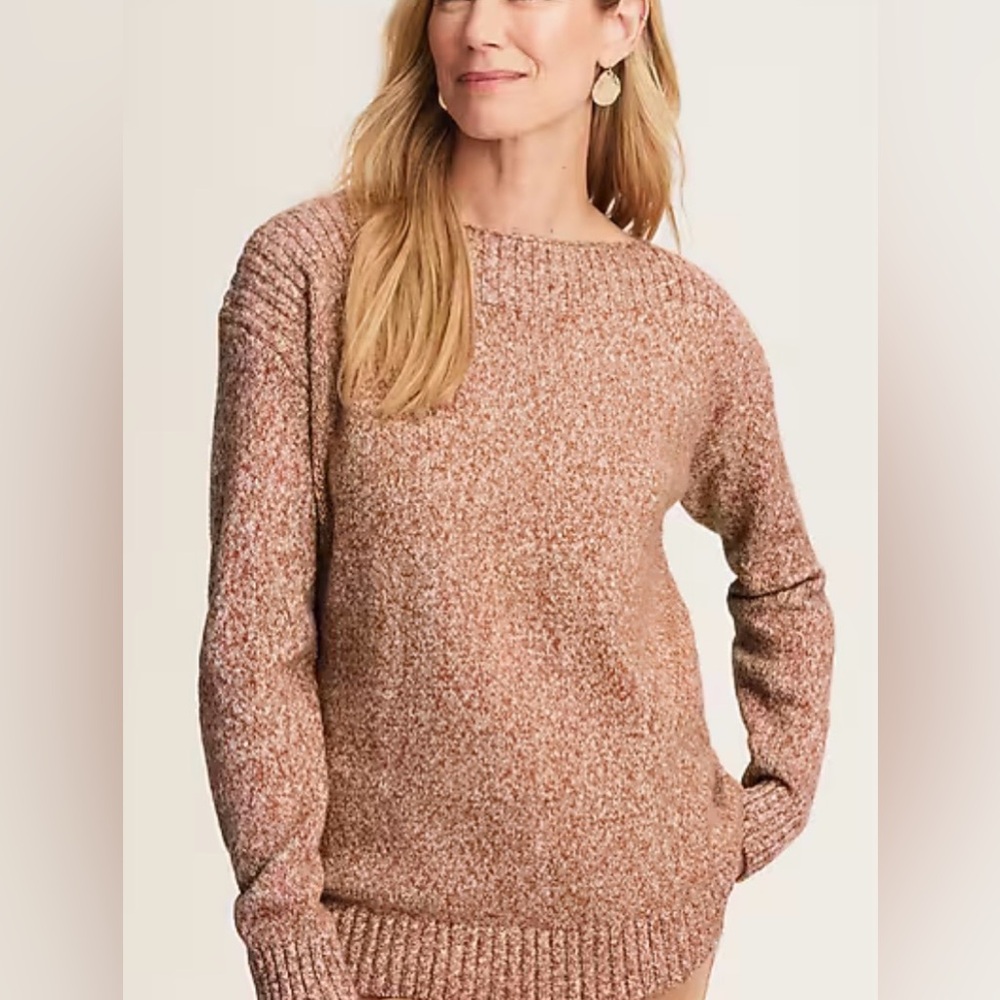 J Jill NWT MarledRib Stitched Boatneck Cotton Blend Sweater Bronze Barley M
